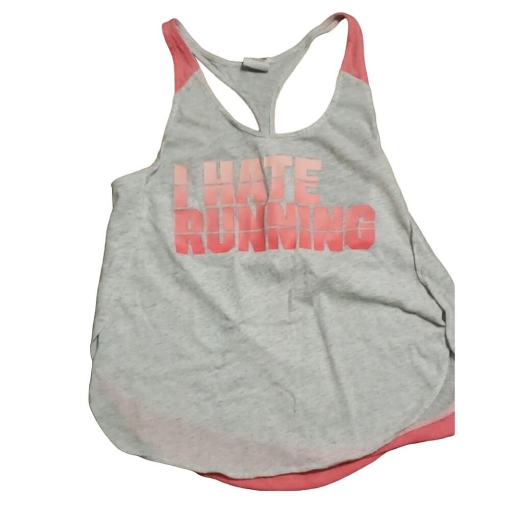 Pink Victoria's Secret I Hate Running  Racerback Tank Top Grey/Pink S